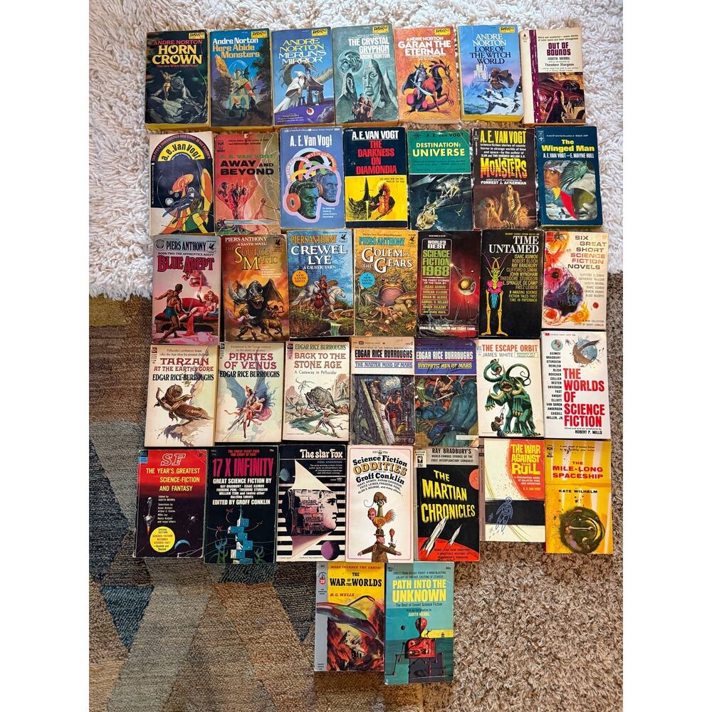 Lot Vintage Sci Fi Pulp Paperback Books Daw Del Rey Ace Ballantine Dell 50s Vogt